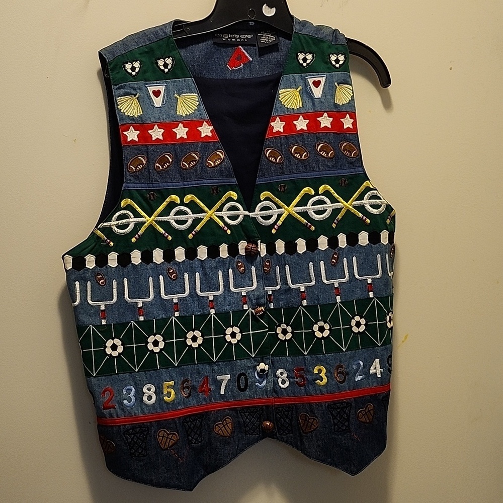 Eagle's Eye novelty vest Sports mens or women's 1X embroidery football Preppy